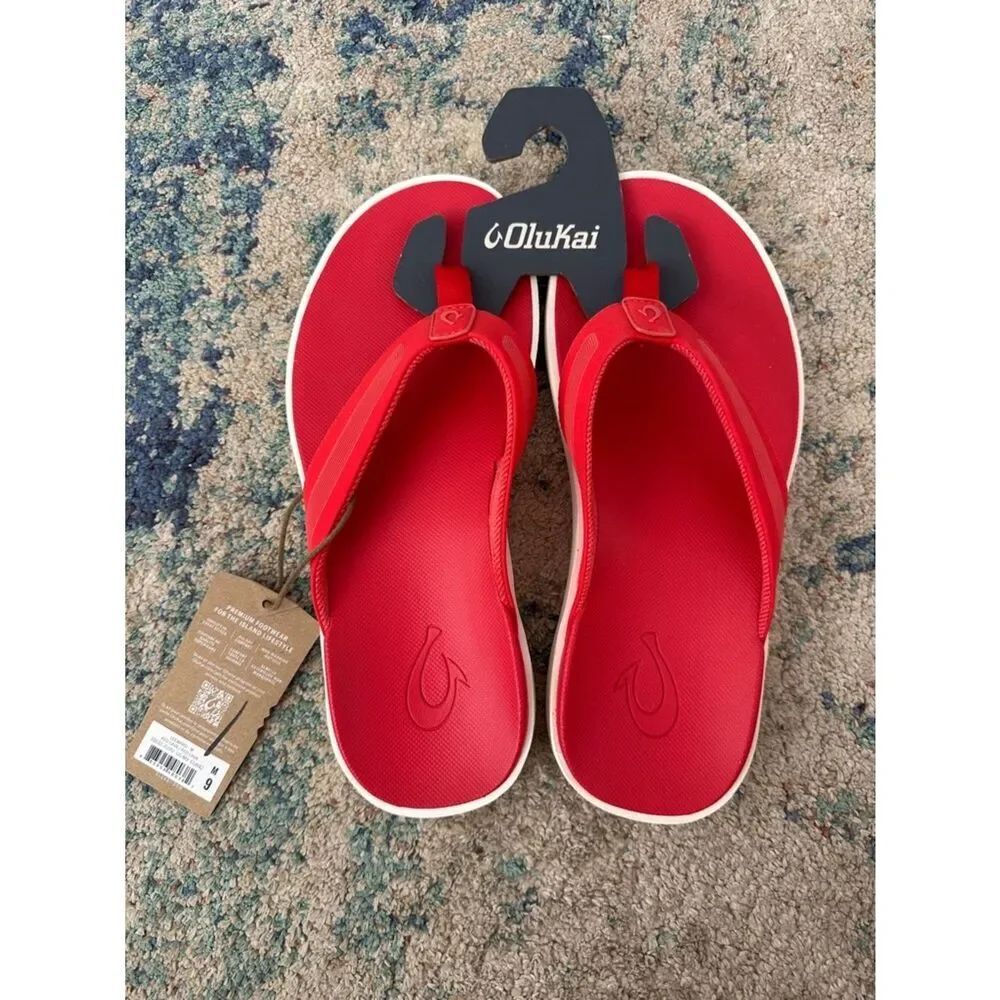 NWT OluKai Leeward Red Flip Flop Sandals